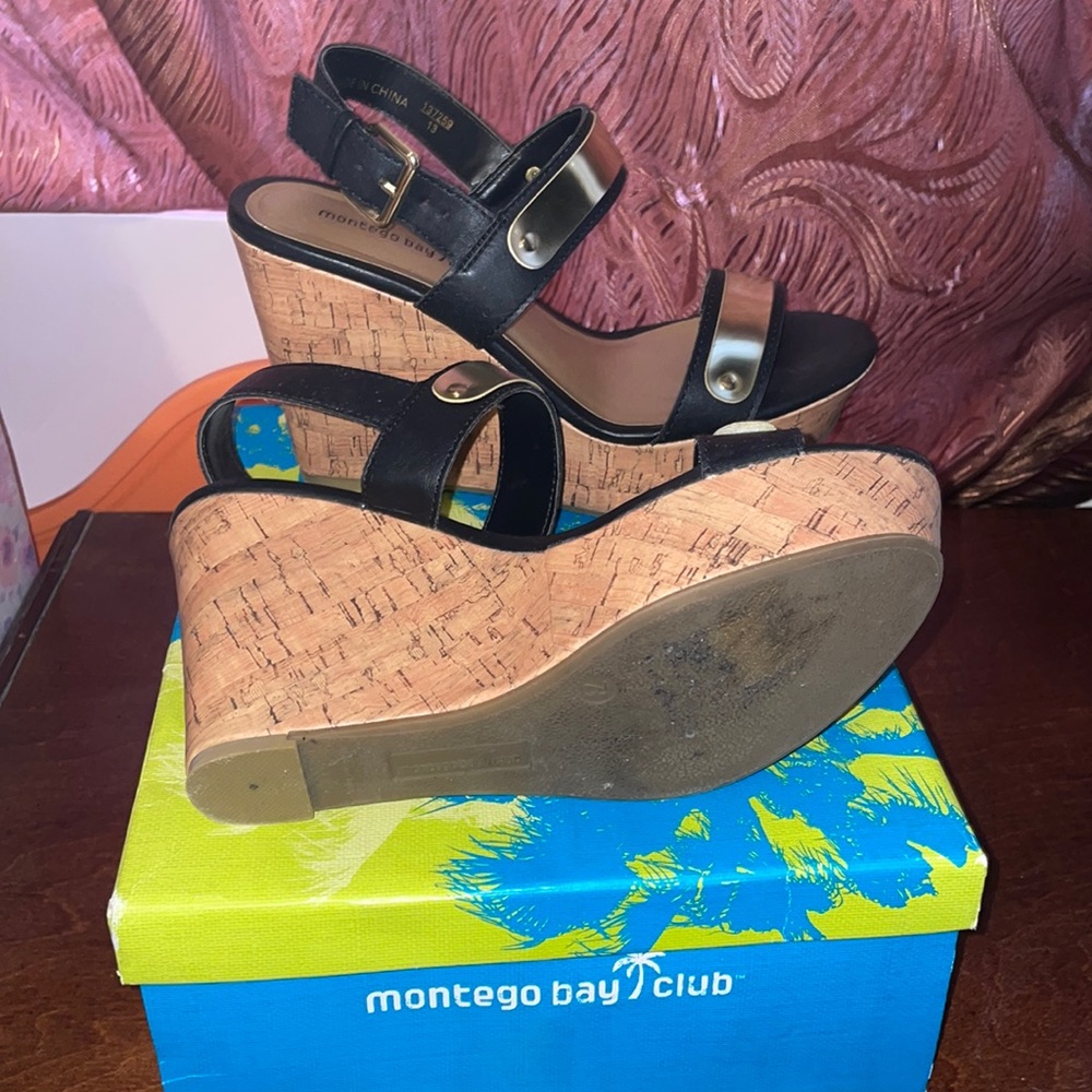 Black wedges with gold accents